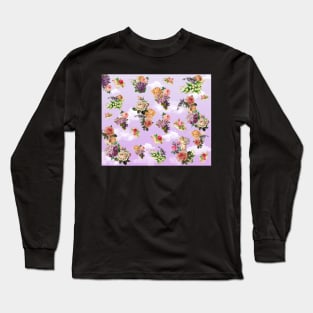 cherub rose garden lavender background Long Sleeve T-Shirt